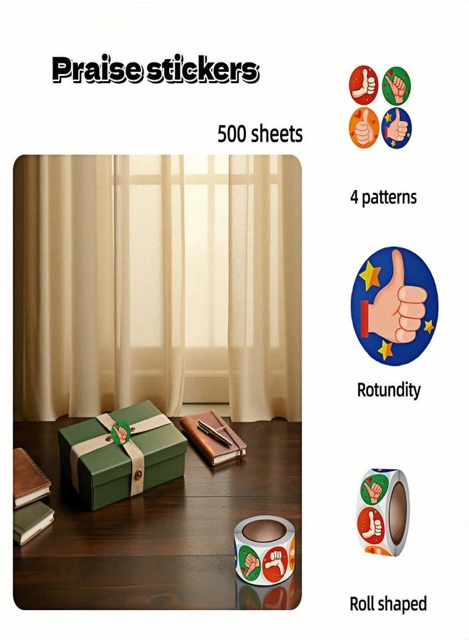 RyanDesign Thumbs Up Reward Stickers, 1 Inch, 500 Pieces, 4 Patterns, Teacher Encouragement Labels & Children's Gift Wrapping - Image 5